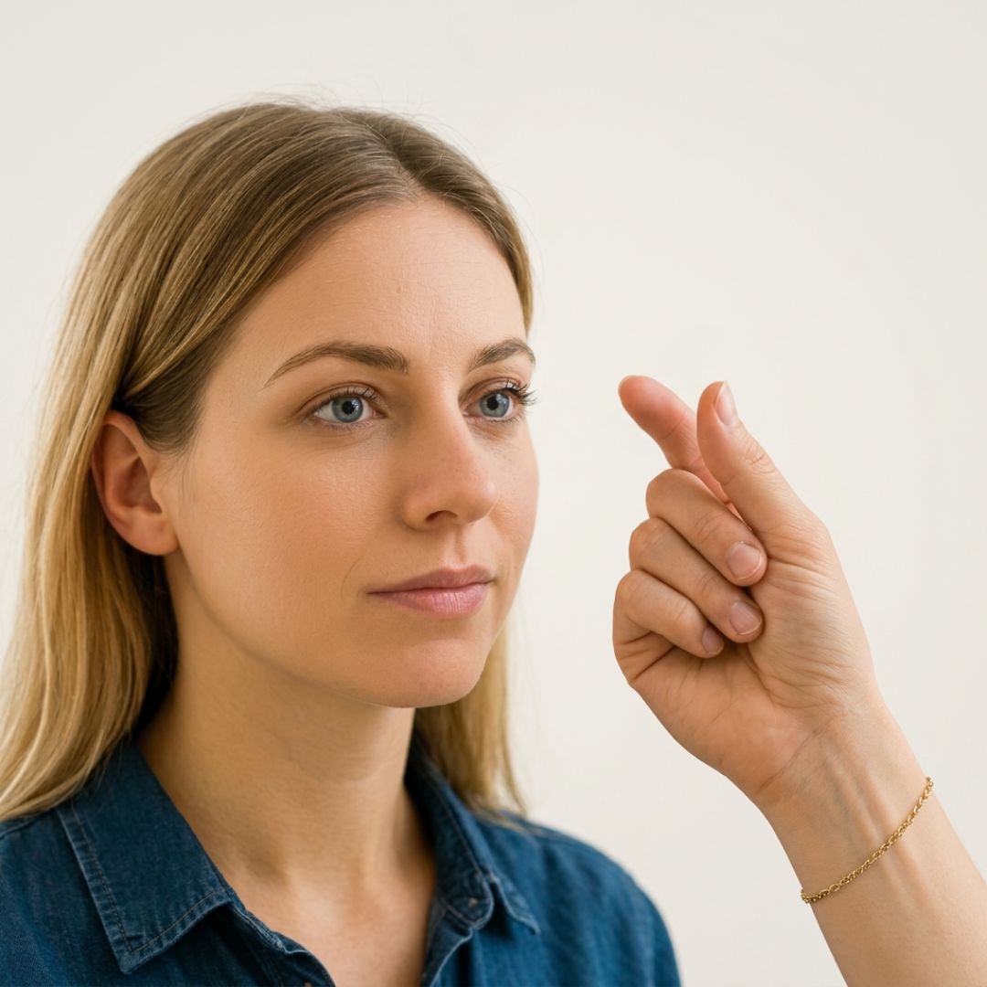Femme suivant du regard le mouvement d'une main